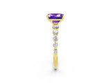 Yellow gold Emerald Cut Solitaire Tanzanite Ring with Pave Band and Four-Prong Setting_2