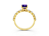 Yellow gold Emerald Cut Solitaire Tanzanite Ring with Pave Band and Four-Prong Setting_3