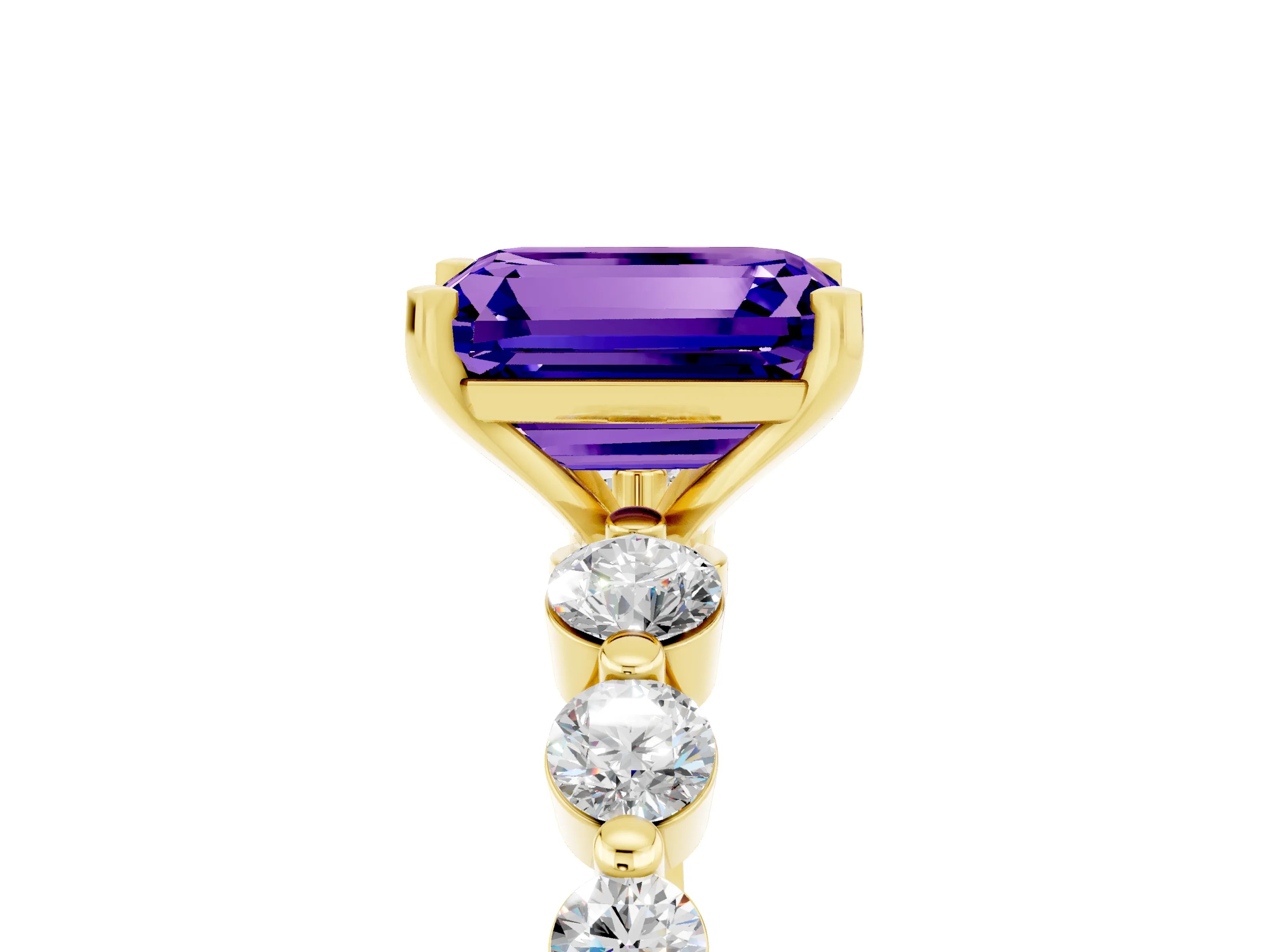 Yellow gold Emerald Cut Solitaire Tanzanite Ring with Pave Band and Four-Prong Setting_5