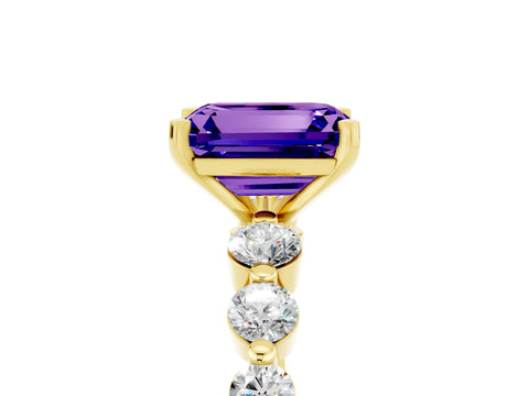 Yellow gold Emerald Cut Solitaire Tanzanite Ring with Pave Band and Four-Prong Setting_5