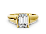 Yellow gold Emerald Cut Solitaire Tension Set Diamond Ring with Split Shank Band_15