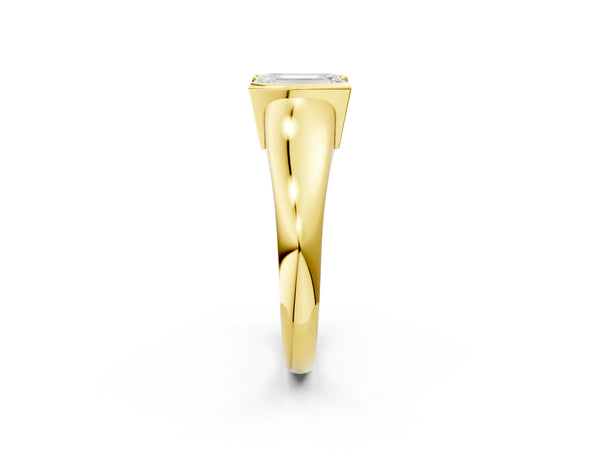Yellow Gold Emerald Cut Tension Style Solitaire Engagement Ring Setting with Wide Sculpted Band