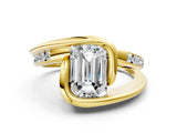 Yellow gold Emerald Cut Solitaire Tension-Set Diamond Split Shank Ring_20