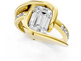 Yellow gold Emerald Cut Solitaire Tension-Set Diamond Split Shank Ring_21