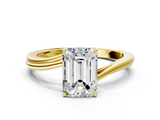 Yellow gold Emerald Cut Solitaire Twist Band Ring with Four-Prong Setting_33