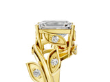 Yellow gold Emerald Cut Solitaire Twist Engagement Ring with Leaf Accents and Prong Setting_20