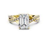 Yellow gold Emerald Cut Solitaire Twist Pave Diamond Engagement Ring with Prong Setting_15