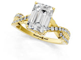Yellow gold Emerald Cut Solitaire Twist Pave Diamond Engagement Ring with Prong Setting_16