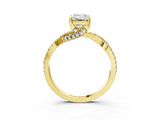 Yellow gold Emerald Cut Solitaire Twist Pave Diamond Engagement Ring with Prong Setting_18