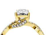 Yellow gold Emerald Cut Solitaire Twist Pave Diamond Engagement Ring with Prong Setting_19