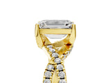 Yellow gold Emerald Cut Solitaire Twist Pave Diamond Engagement Ring with Prong Setting_20