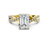 Yellow gold Emerald Cut Solitaire Twist Pave Diamond Engagement Ring with Prong Setting_33