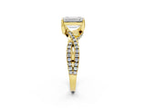 Yellow gold Emerald Cut Solitaire Twist Pave Diamond Engagement Ring with Prong Setting_35
