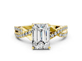 Yellow gold Emerald Cut Solitaire Twist Pave Diamond Engagement Ring with Prong Setting_39