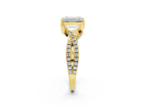 Yellow gold Emerald Cut Solitaire Twist Pave Diamond Engagement Ring with Prong Setting_41
