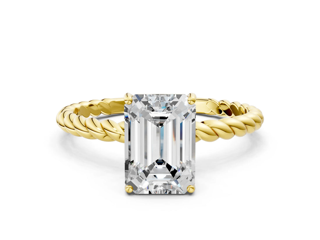 Yellow gold Emerald Cut Solitaire Twisted Band 4-Prong Ring_15