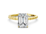 Yellow gold Emerald Cut Solitaire Twisted Band 4-Prong Ring_15