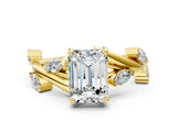Yellow gold Emerald Cut Solitaire Twisted Band Marquise Accent Prong Setting Ring_3