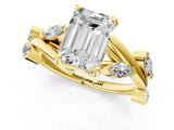 Yellow gold Emerald Cut Solitaire Twisted Band Marquise Accent Prong Setting Ring_4