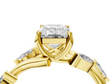 Yellow gold Emerald Cut Solitaire Twisted Band Marquise Accent Prong Setting Ring_7