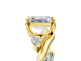 Yellow gold Emerald Cut Solitaire Twisted Band Marquise Accent Prong Setting Ring_8