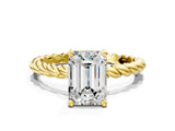 Yellow gold Emerald Cut Solitaire Twisted Band with Four-Prong Setting_92
