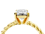 Yellow gold Emerald Cut Solitaire Twisted Band with Four-Prong Setting_96