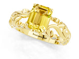 Yellow gold Emerald Cut Solitaire Yellow Sapphire Leaf-Inspired Vine Band Ring with Prong Setting_25