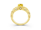 Yellow gold Emerald Cut Solitaire Yellow Sapphire Leaf-Inspired Vine Band Ring with Prong Setting_27