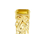 Yellow gold Emerald Cut Solitaire Yellow Sapphire Leaf-Inspired Vine Band Ring with Prong Setting_29