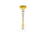 Yellow gold Emerald Cut Solitaire Yellow Sapphire Ring with Pave Band and Four-Prong Setting_26