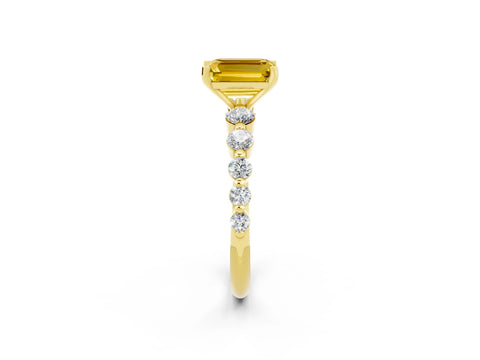 Yellow gold Emerald Cut Solitaire Yellow Sapphire Ring with Pave Band and Four-Prong Setting_26