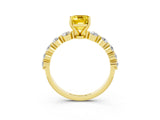 Yellow gold Emerald Cut Solitaire Yellow Sapphire Ring with Pave Band and Four-Prong Setting_27