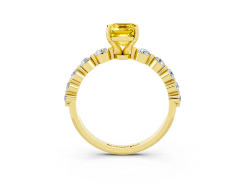Yellow gold Emerald Cut Solitaire Yellow Sapphire Ring with Pave Band and Four-Prong Setting_27
