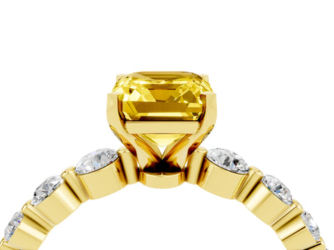 Yellow gold Emerald Cut Solitaire Yellow Sapphire Ring with Pave Band and Four-Prong Setting_28