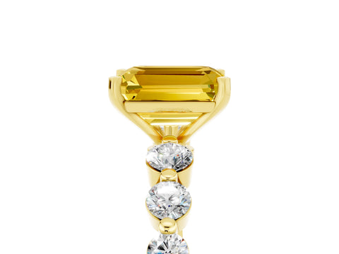 Yellow gold Emerald Cut Solitaire Yellow Sapphire Ring with Pave Band and Four-Prong Setting_29