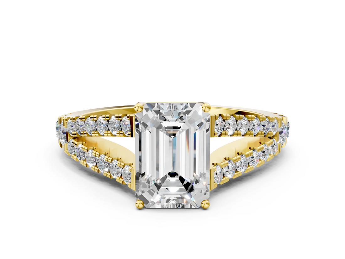 Yellow gold Emerald Cut Split Shank Pave Diamond Engagement Ring with Four-Prong Setting_28