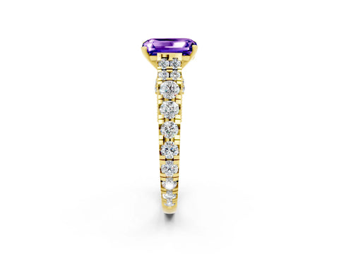 Yellow gold Emerald Cut Tanzanite Classic Solitaire Ring with Pavé Band and Four-Prong Setting_2