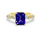 Yellow gold Emerald Cut Tanzanite Cluster Side Stone Solitaire Ring with Prong Setting_24