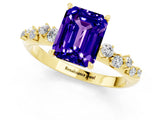 Yellow gold Emerald Cut Tanzanite Cluster Side Stone Solitaire Ring with Prong Setting_25