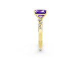 Yellow gold Emerald Cut Tanzanite Cluster Side Stone Solitaire Ring with Prong Setting_26
