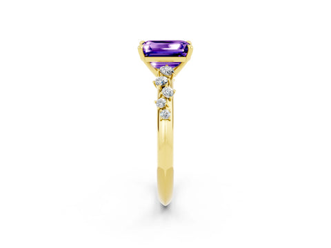 Yellow gold Emerald Cut Tanzanite Cluster Side Stone Solitaire Ring with Prong Setting_26