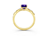 Yellow gold Emerald Cut Tanzanite Cluster Side Stone Solitaire Ring with Prong Setting_27
