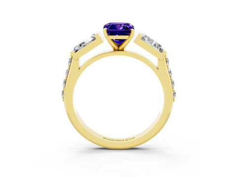 Yellow gold Emerald Cut Tanzanite Engagement Ring with Baguette Side Stones and Channel Set Band_3