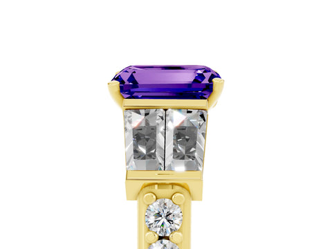 Yellow gold Emerald Cut Tanzanite Engagement Ring with Baguette Side Stones and Channel Set Band_5