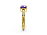 Yellow gold Emerald Cut Tanzanite Engagement Ring with Milgrain Channel Set Band and Prong Setting_2