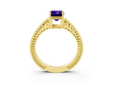 Yellow gold Emerald Cut Tanzanite Engagement Ring with Milgrain Channel Set Band and Prong Setting_3
