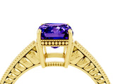 Yellow gold Emerald Cut Tanzanite Engagement Ring with Milgrain Channel Set Band and Prong Setting_4