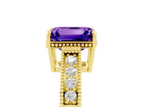 Yellow gold Emerald Cut Tanzanite Engagement Ring with Milgrain Channel Set Band and Prong Setting_5