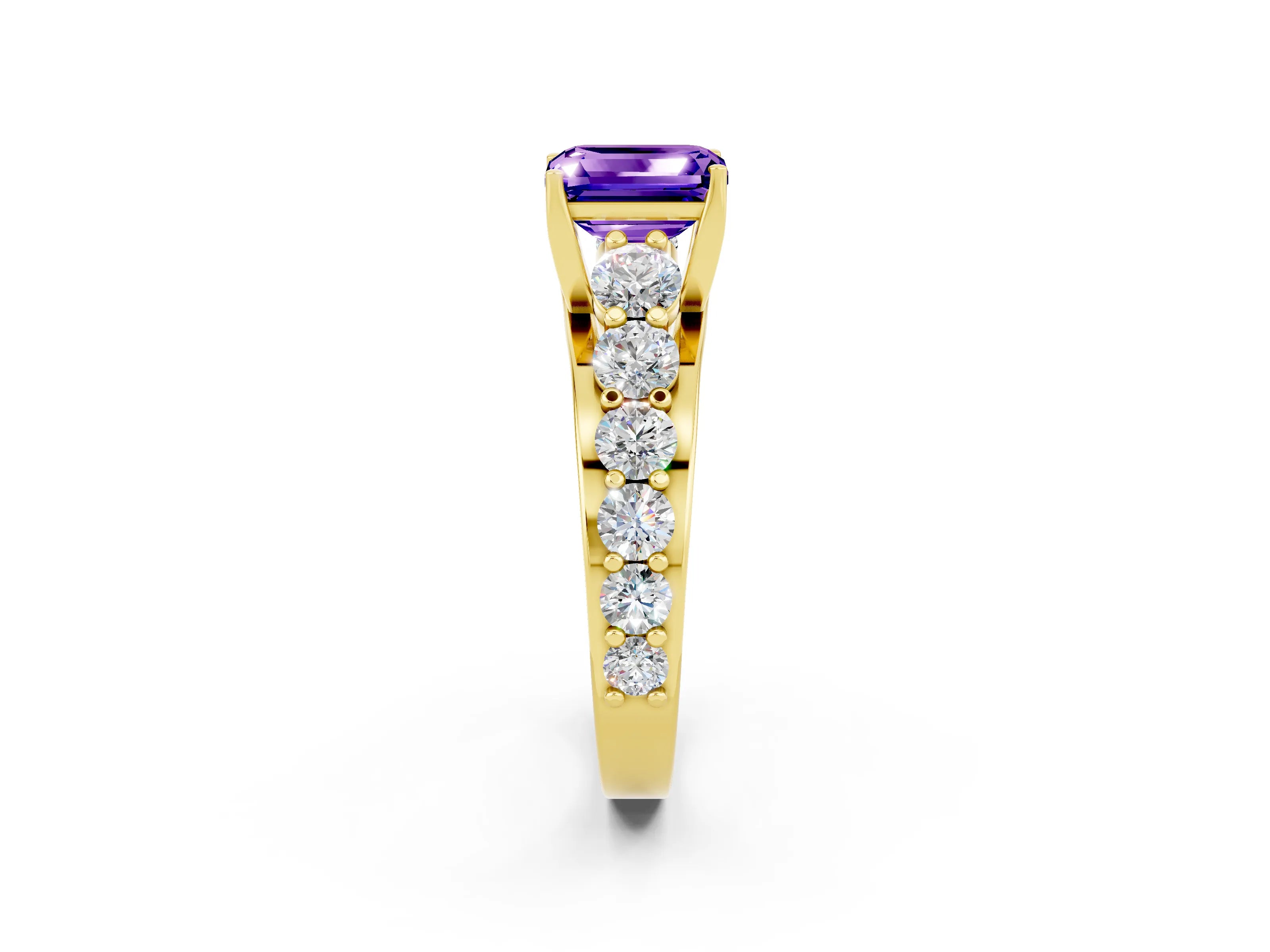 Yellow gold Emerald Cut Tanzanite Engagement Ring with Pavé Band and Four-Prong Setting_2